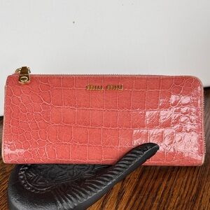 Miu Miu Coral Croc-Embossed Wallet